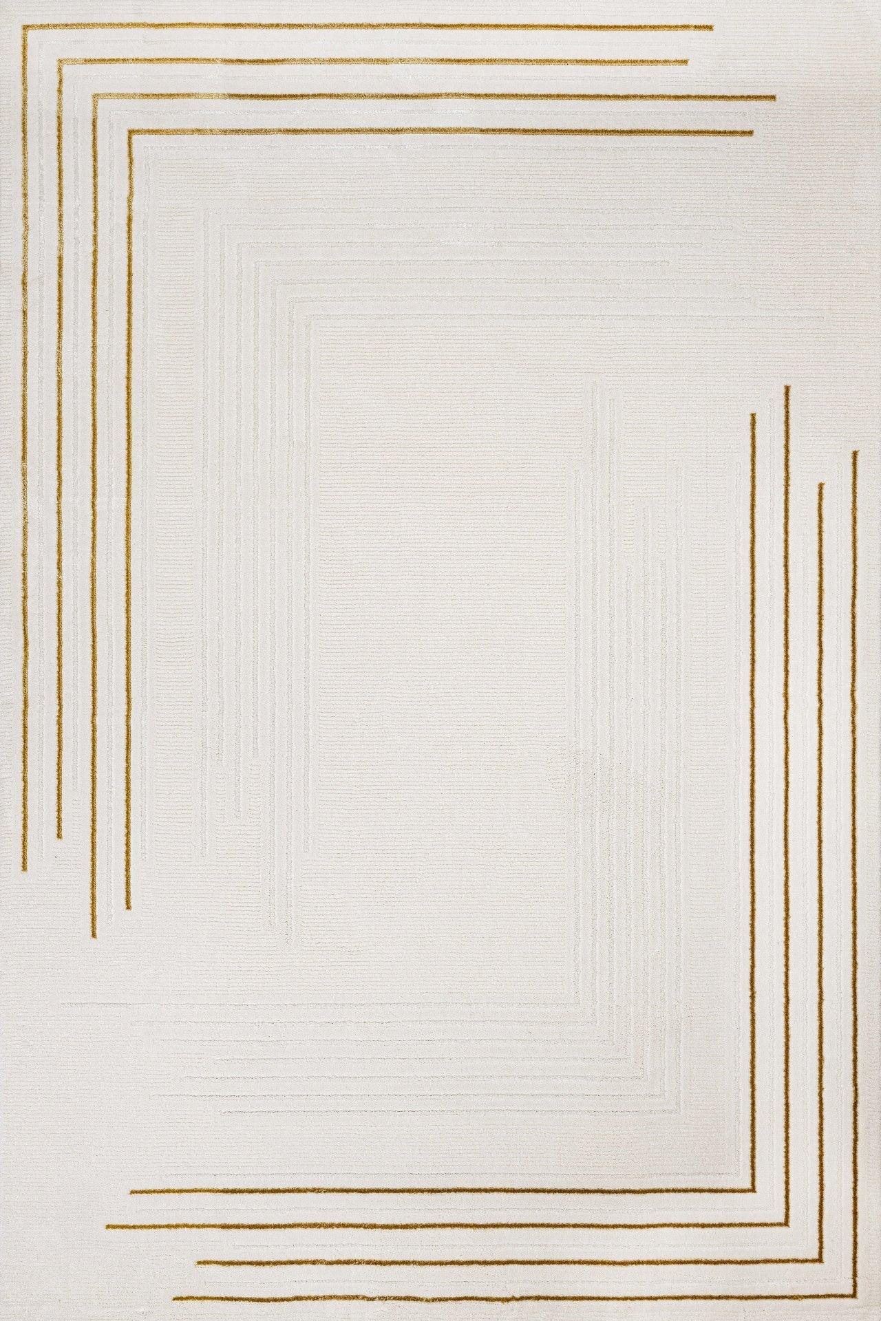Gold Krem Bordürlü Minimalist Halı - Yıkanabilir - Kaymaz Taban - Pati Dostu