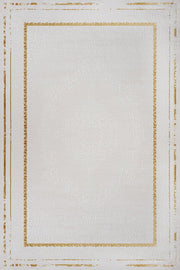 Beyaz Gold Bordürlü Minimalist Halı - Yıkanabilir - Kaymaz Taban - Pati Dostu