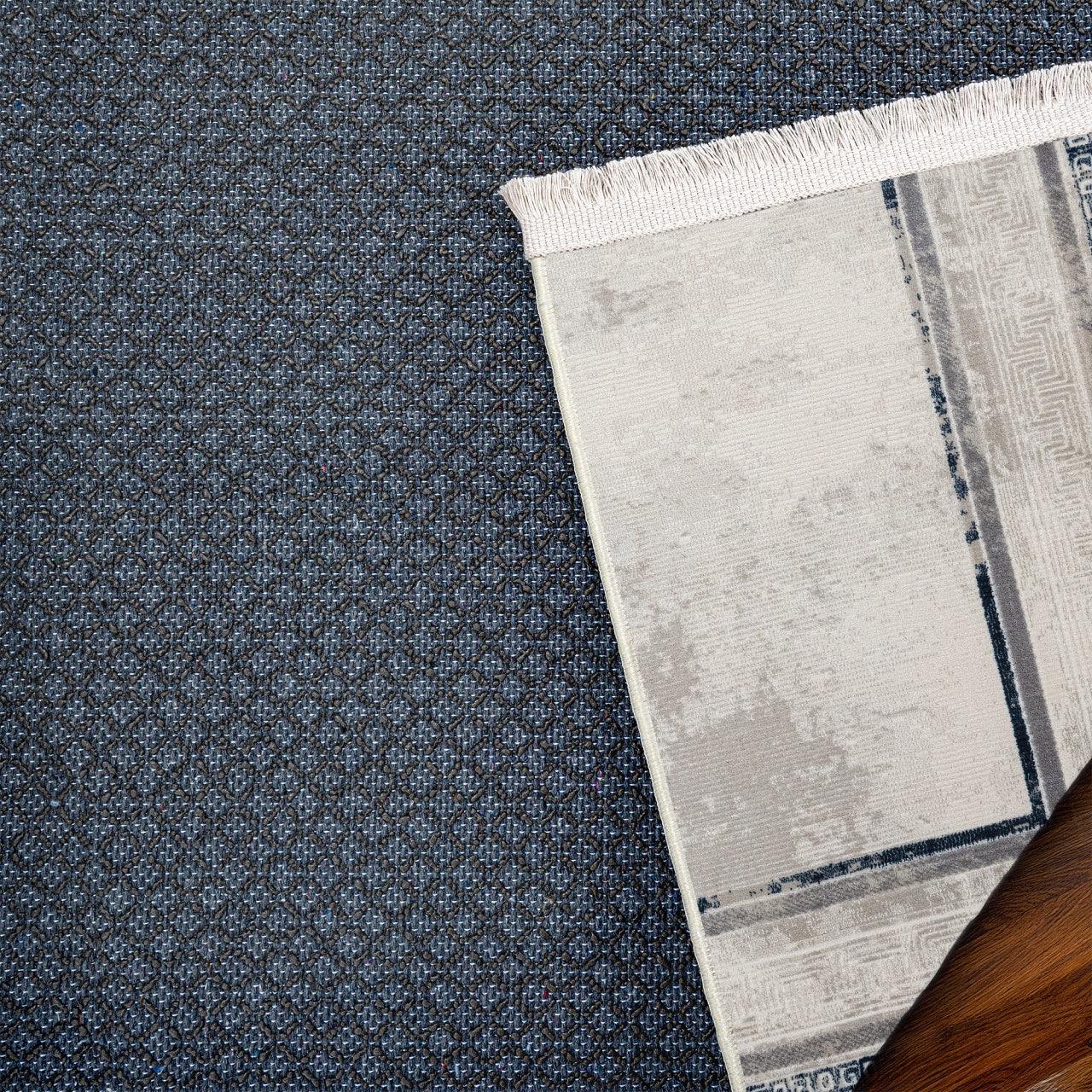 Bej Gri Bordürlü Minimalist Halı - Yıkanabilir - Kaymaz Taban - Pati Dostu