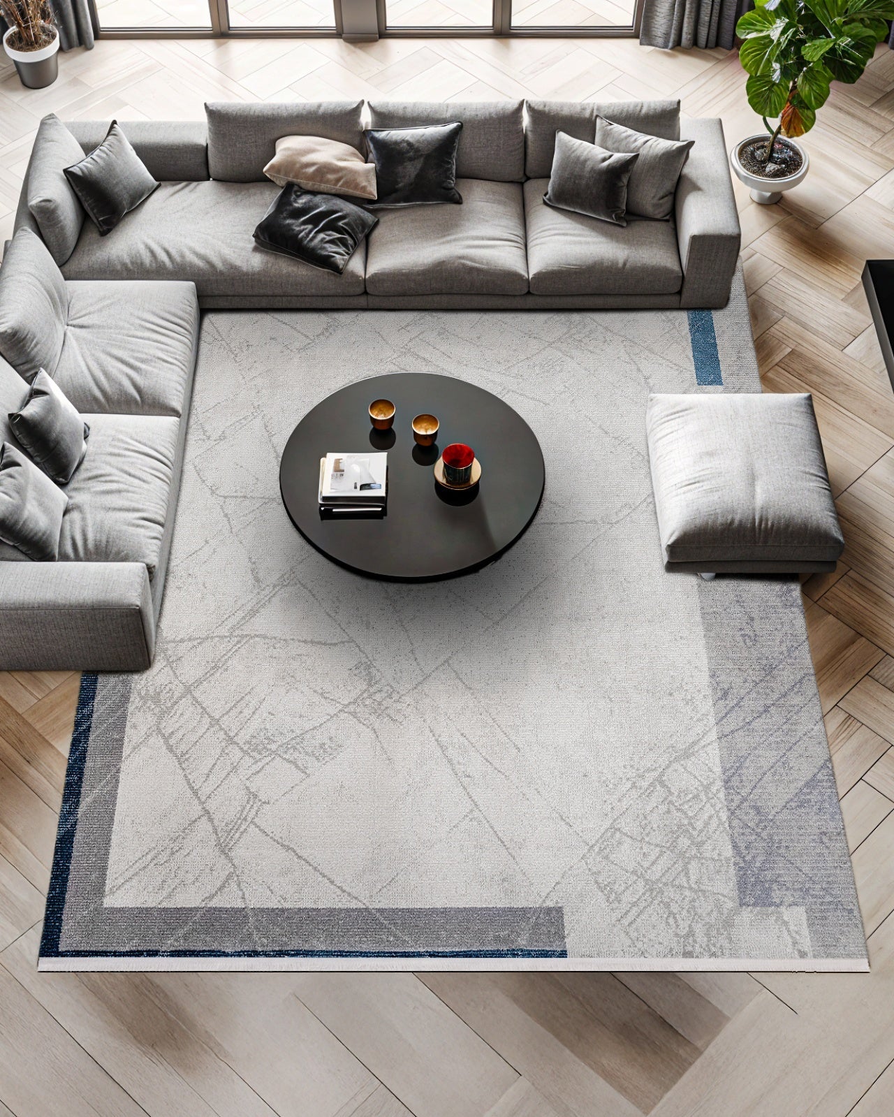 Bej Krem Desenli Göbekli Halı - Yıkanabilir - Kaymaz Taban - Pati Dostu