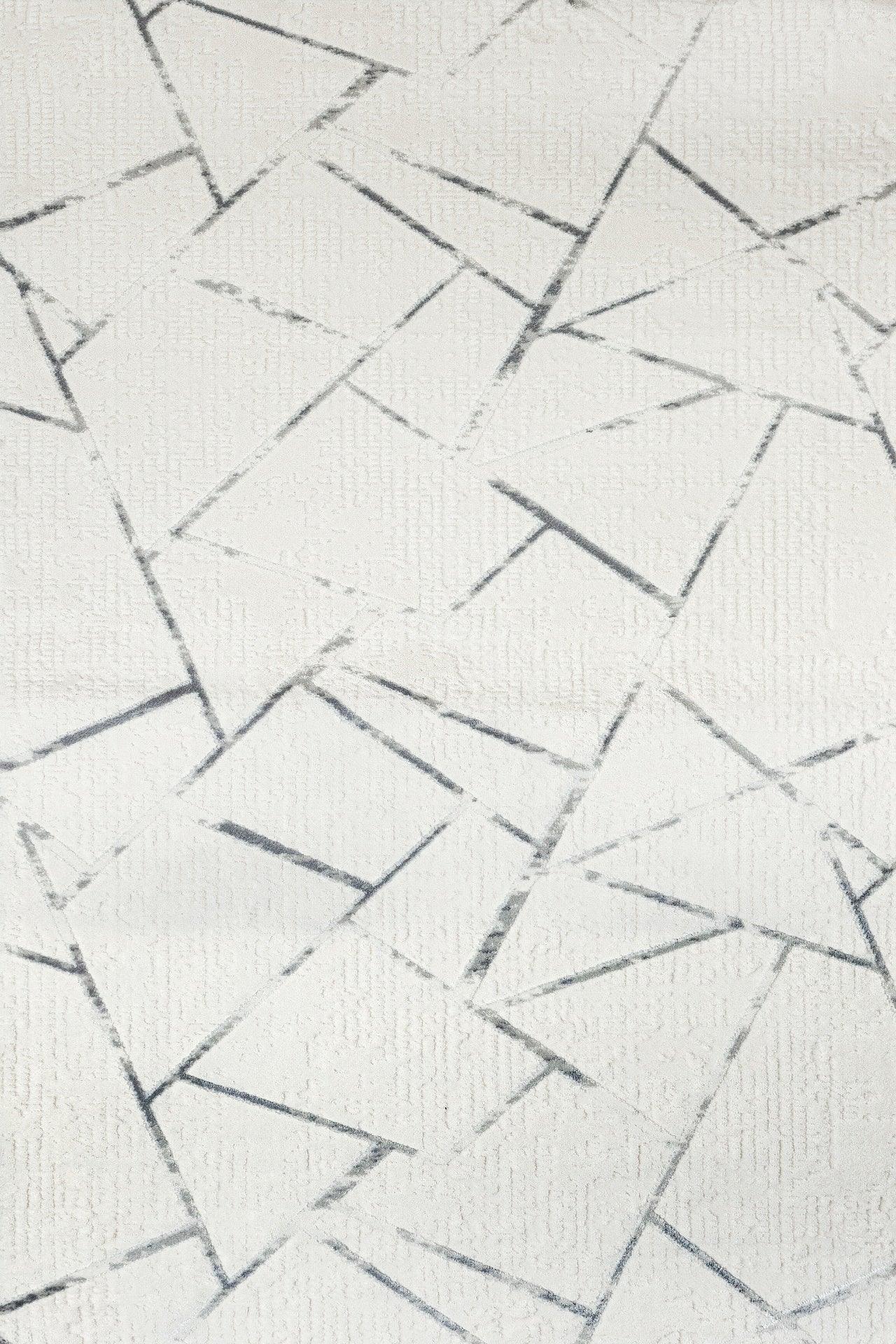 Beyaz Gri Geometrik Minimalist Halı - Yıkanabilir - Kaymaz Taban - Pati Dostu