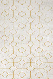 Beyaz Gold Baklava Geometrik Halı - Yıkanabilir - Kaymaz Taban - Pati Dostu