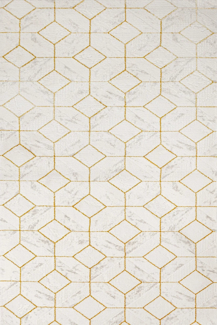 Beyaz Gold Baklava Geometrik Halı - Yıkanabilir - Kaymaz Taban - Pati Dostu