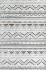 White Grey Ethnic Geometric Living Room Rug Striped - Cotton