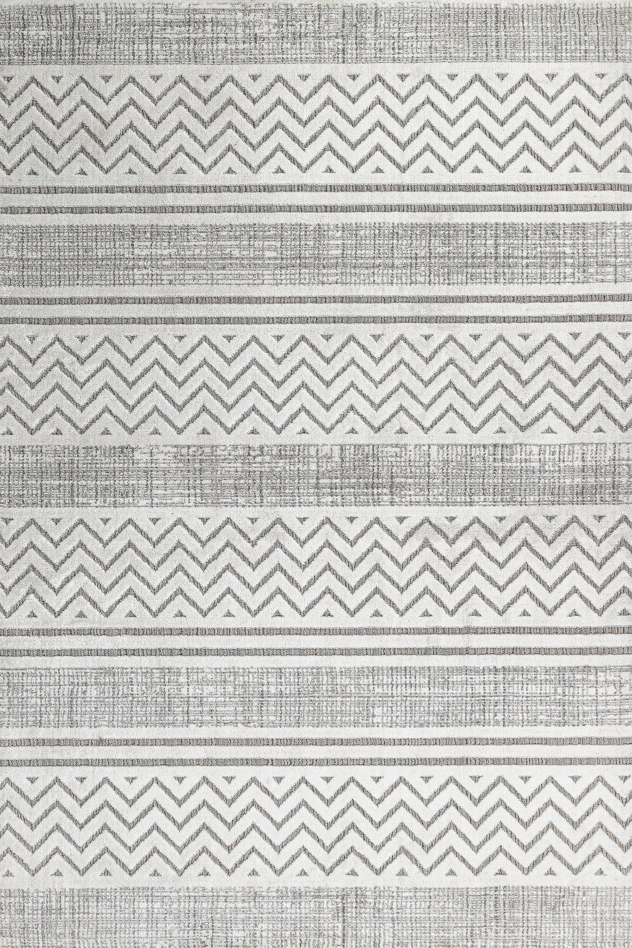 Beyaz Gri Geometrik Minimalist Halı - Yıkanabilir - Kaymaz Taban - Pati Dostu