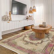 Vintage Bej Göbekli Yün ve Pamuk El Dokuma Halı 210x315