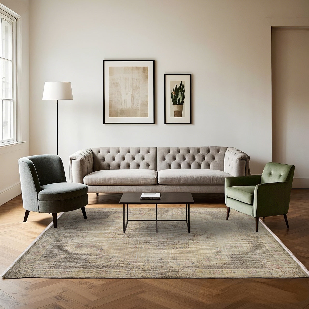 Vintage Bej Göbekli Yün ve Pamuk El Dokuma Halı 168x280