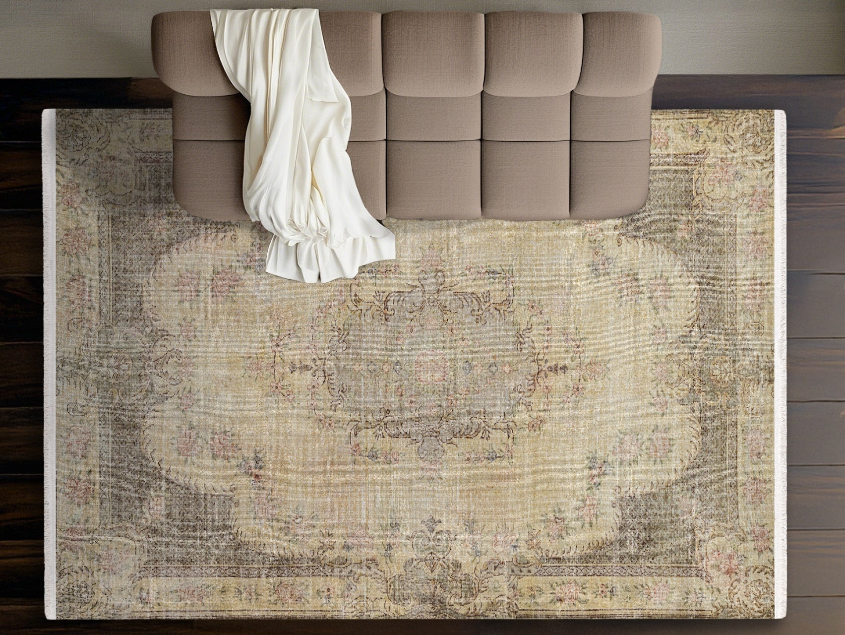 Vintage Bej Göbekli Yün ve Pamuk El Dokuma Halı 168x280