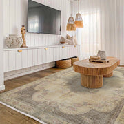 Vintage Bej Göbekli Yün ve Pamuk El Dokuma Halı 168x280