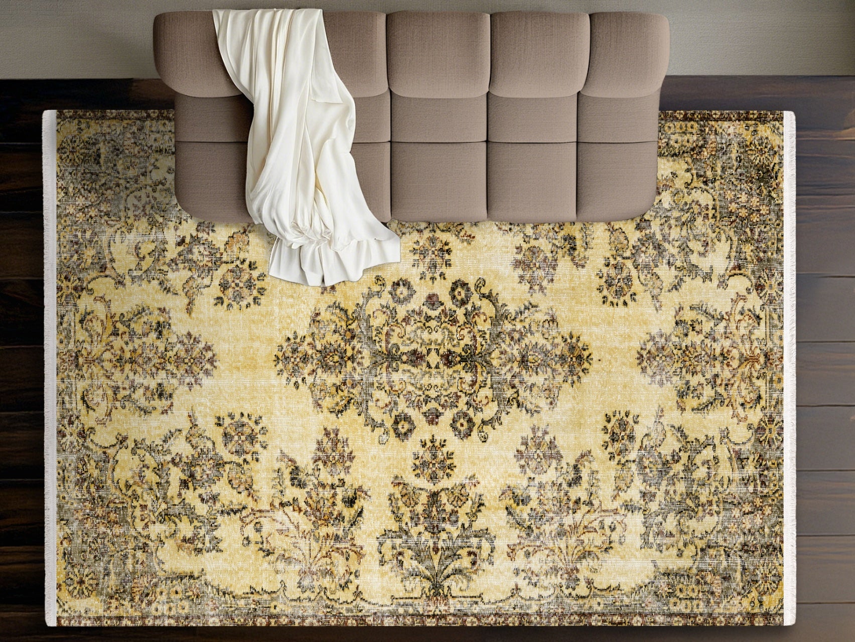 Vintage Kahverengi Göbekli Yün ve Pamuk El Dokuma Halı 184x294