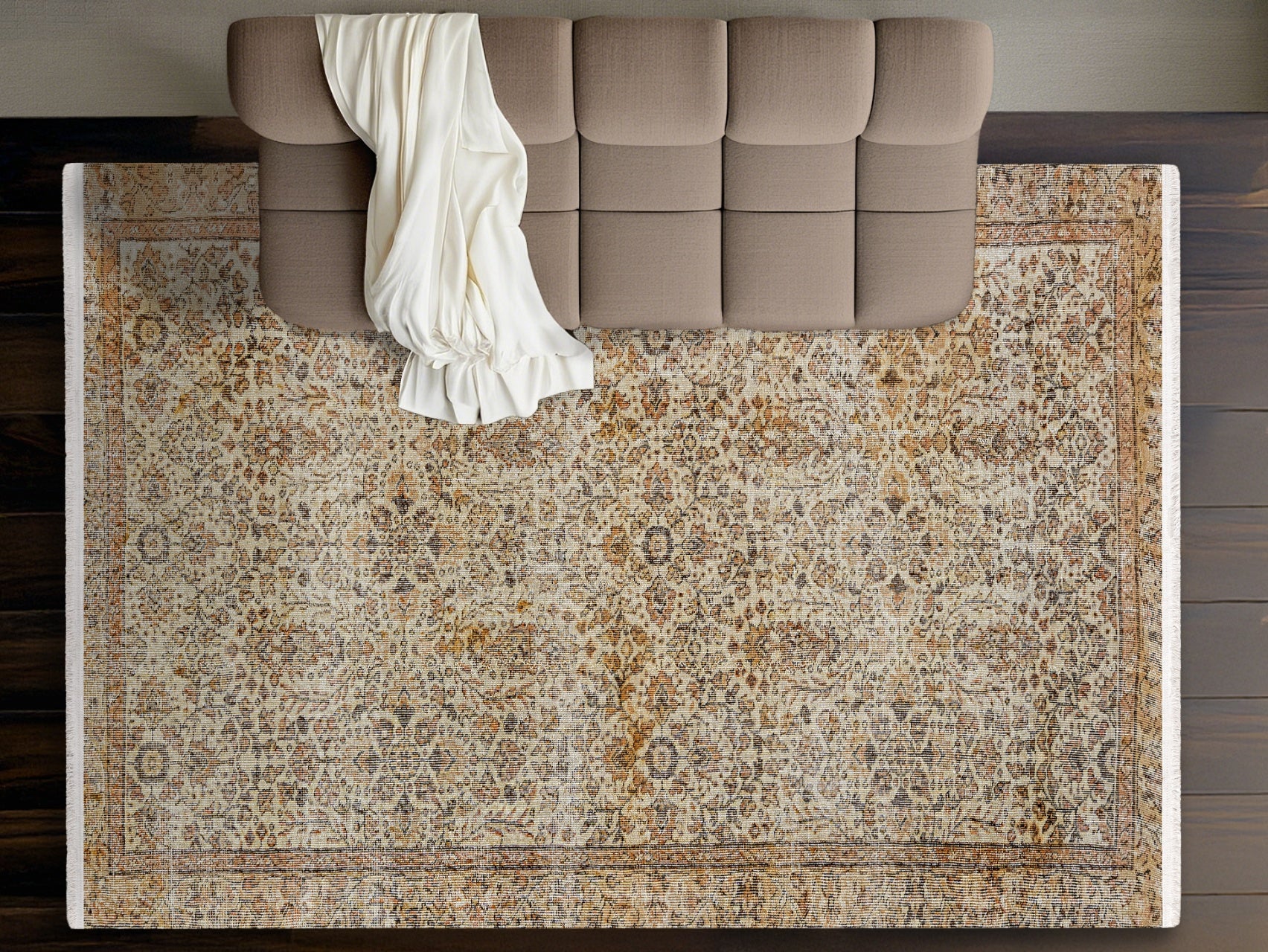 Vintage Kahverengi Göbekli Yün ve Pamuk El Dokuma Halı 173x278