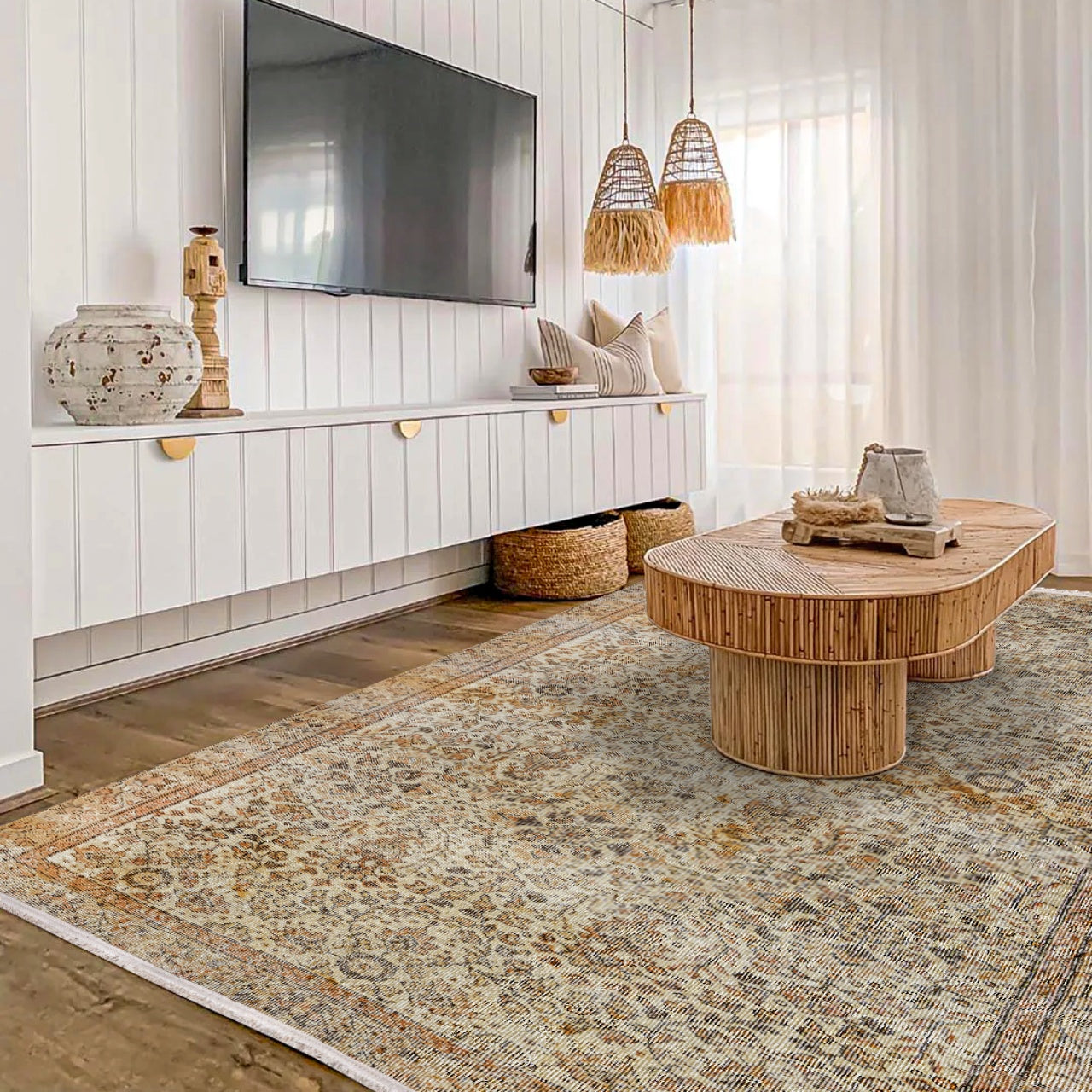 Vintage Kahverengi Göbekli Yün ve Pamuk El Dokuma Halı 173x278