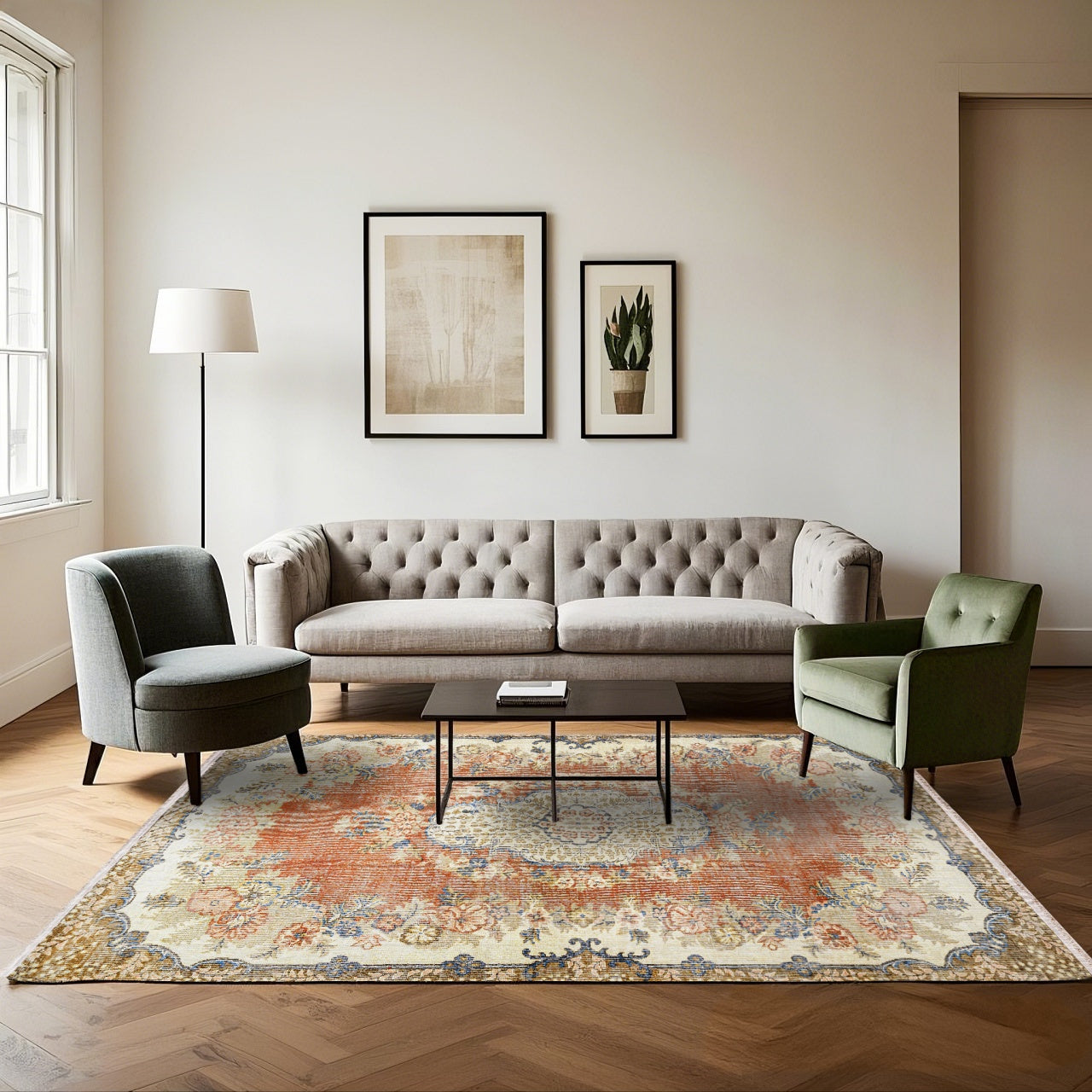 Vintage Kırmızı Göbekli Yün ve Pamuk El Dokuma Halı 173x299