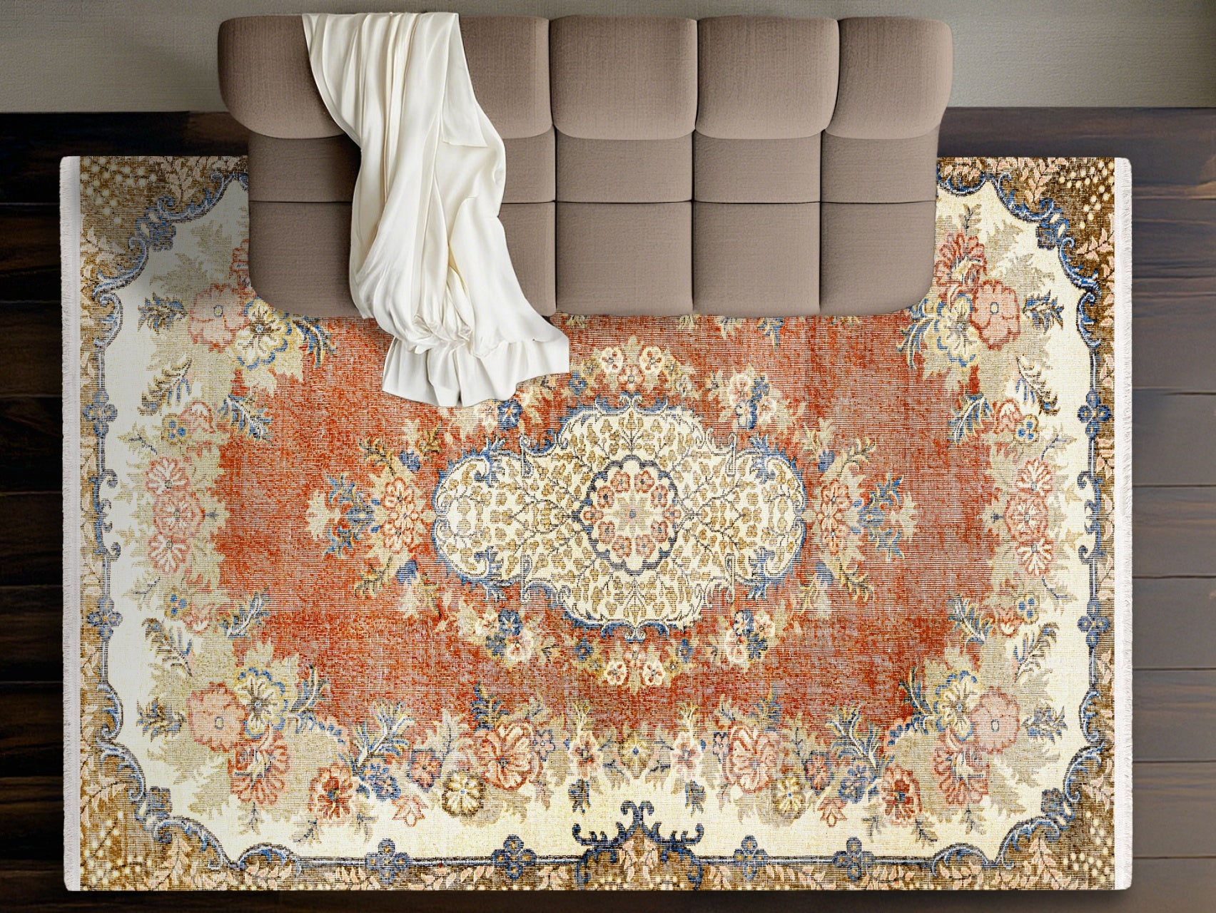 Vintage Kırmızı Göbekli Yün ve Pamuk El Dokuma Halı 173x299