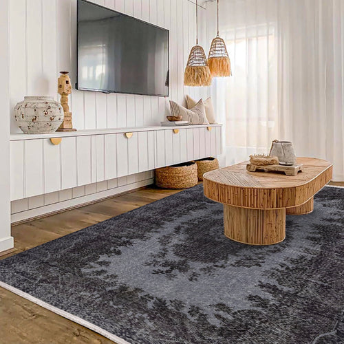 Vintage Siyah Göbekli Yün ve Pamuk El Dokuma Halı 171x289