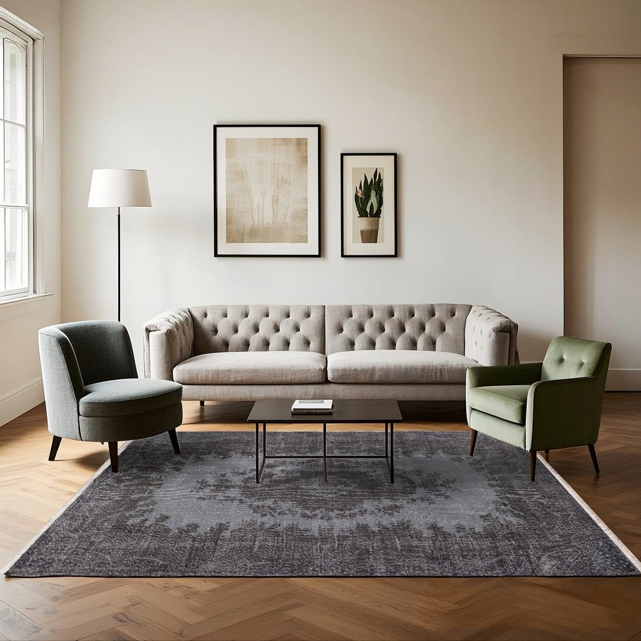 Vintage Siyah Göbekli Yün ve Pamuk El Dokuma Halı 171x289