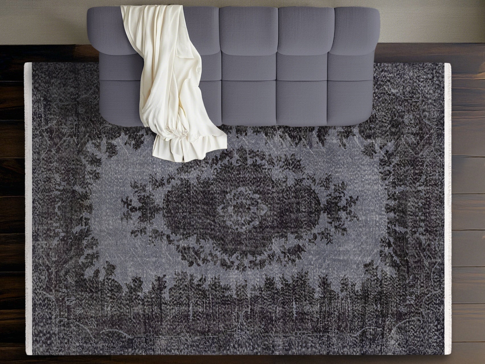 Vintage Siyah Göbekli Yün ve Pamuk El Dokuma Halı 171x289