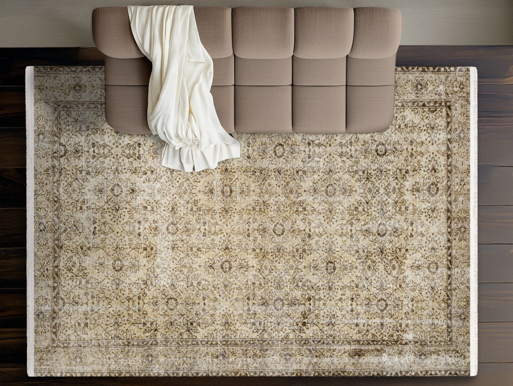 Vintage Kahverengi Göbekli Yün ve Pamuk El Dokuma Halı 176x294