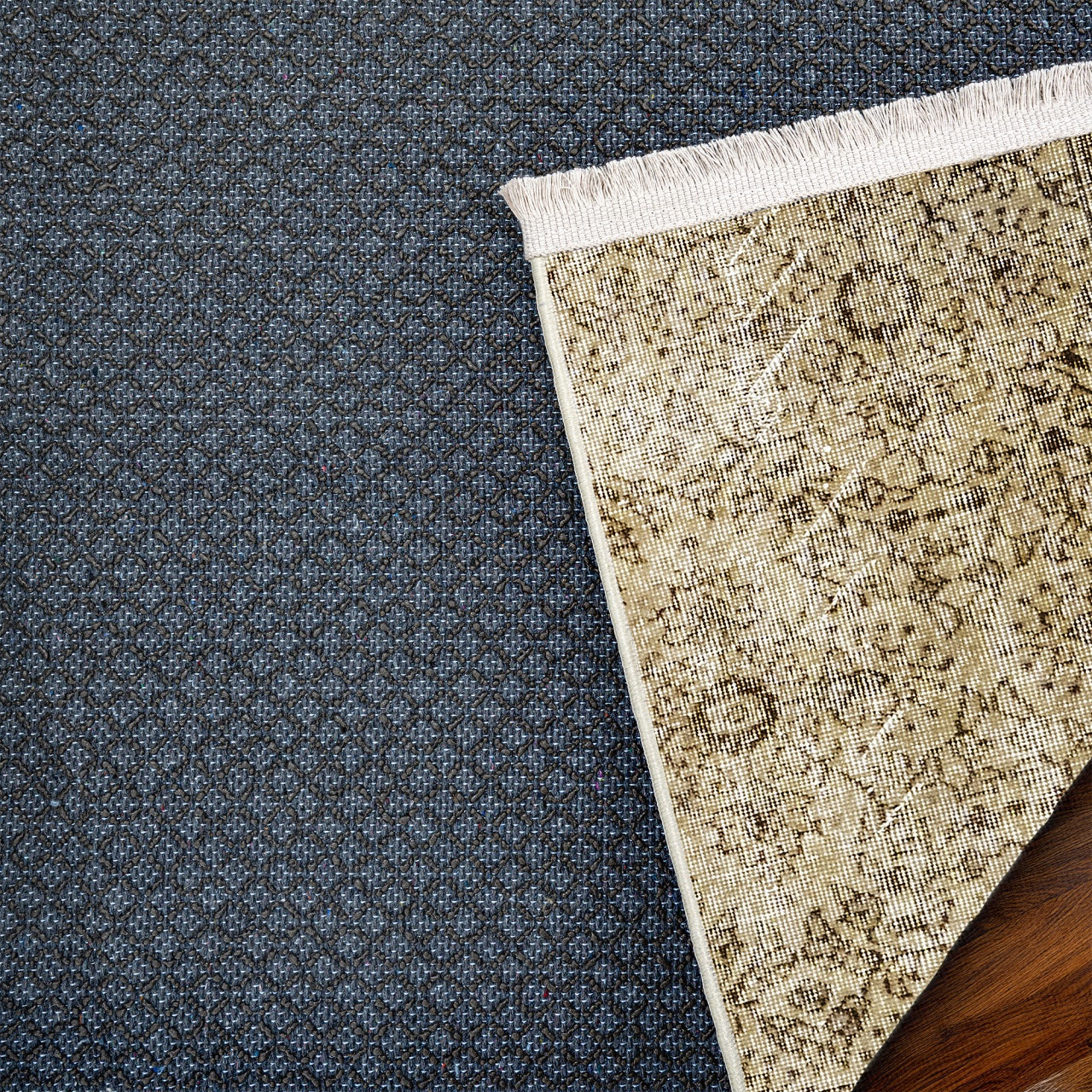 Vintage Kahverengi Göbekli Yün ve Pamuk El Dokuma Halı 176x294