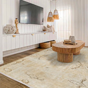 Vintage Bej Eskitme Yün ve Pamuk El Dokuma Halı 169x291