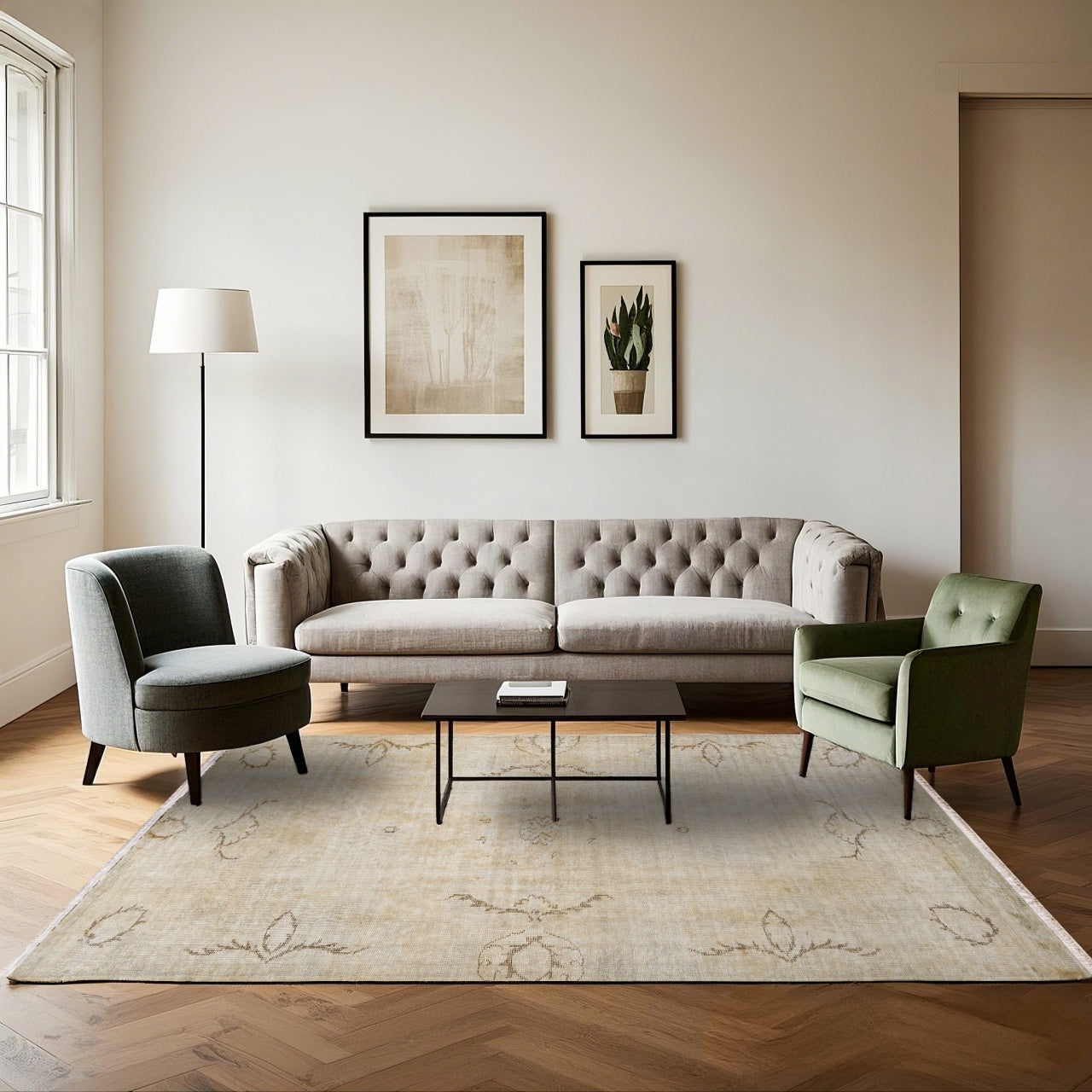 Vintage Bej Eskitme Yün ve Pamuk El Dokuma Halı 169x291