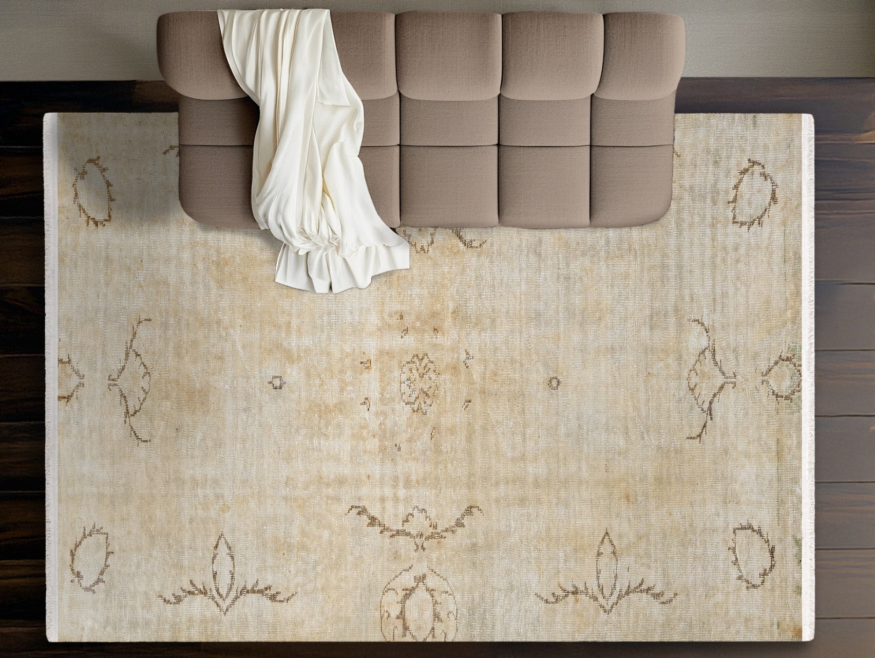 Vintage Bej Eskitme Yün ve Pamuk El Dokuma Halı 169x291