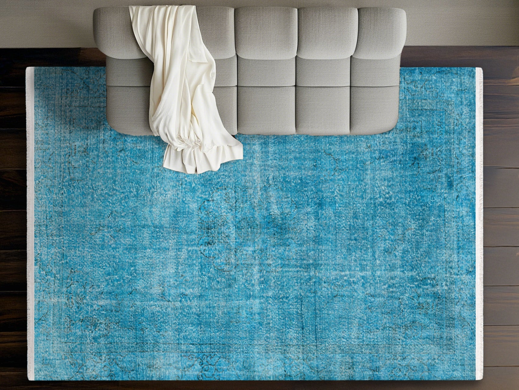 Vintage Turkuaz Eskitme Yün ve Pamuk El Dokuma Halı 173x304