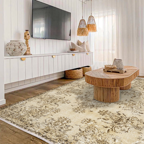 Vintage Kahverengi Göbekli Yün ve Pamuk El Dokuma Halı 166x282