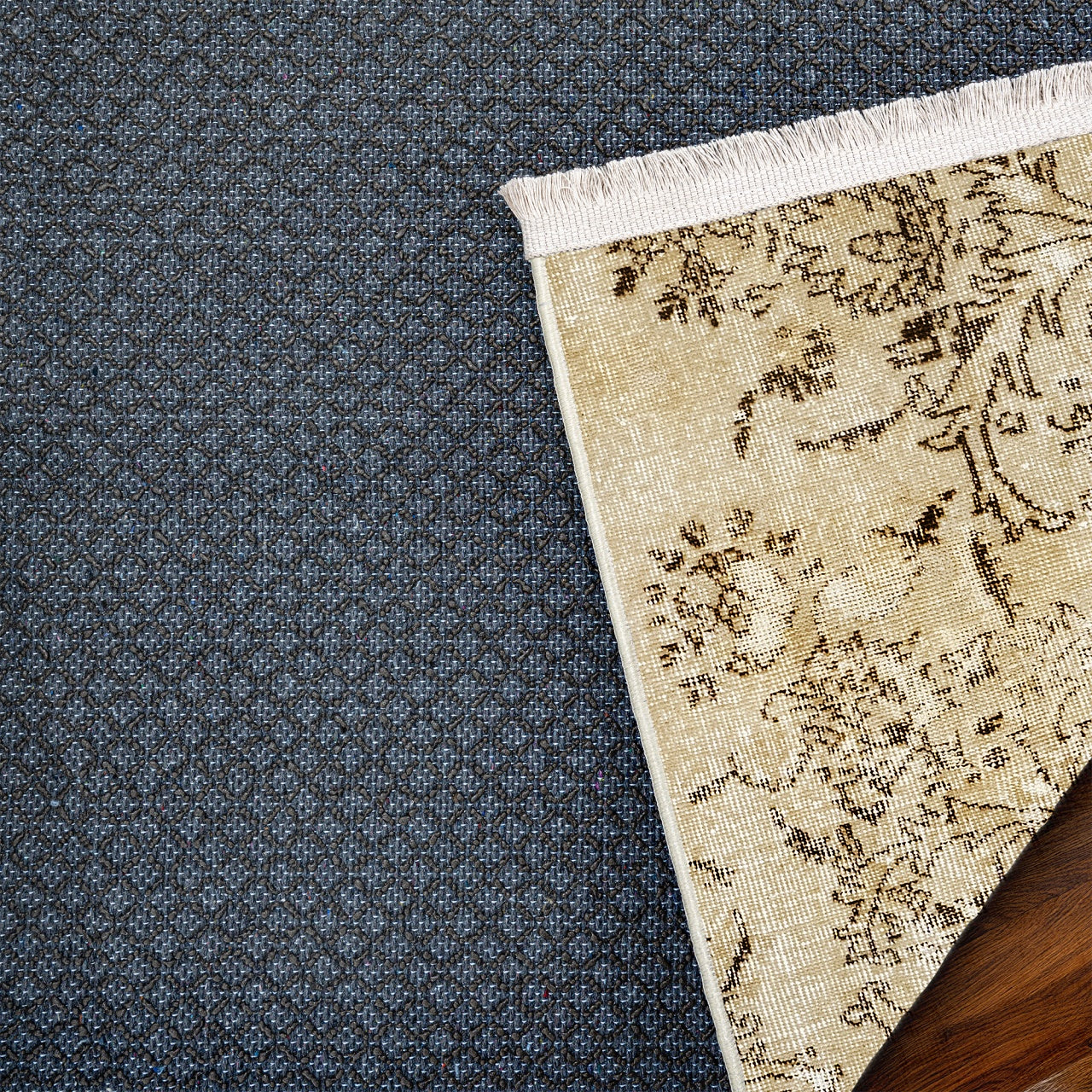 Vintage Kahverengi Göbekli Yün ve Pamuk El Dokuma Halı 166x282