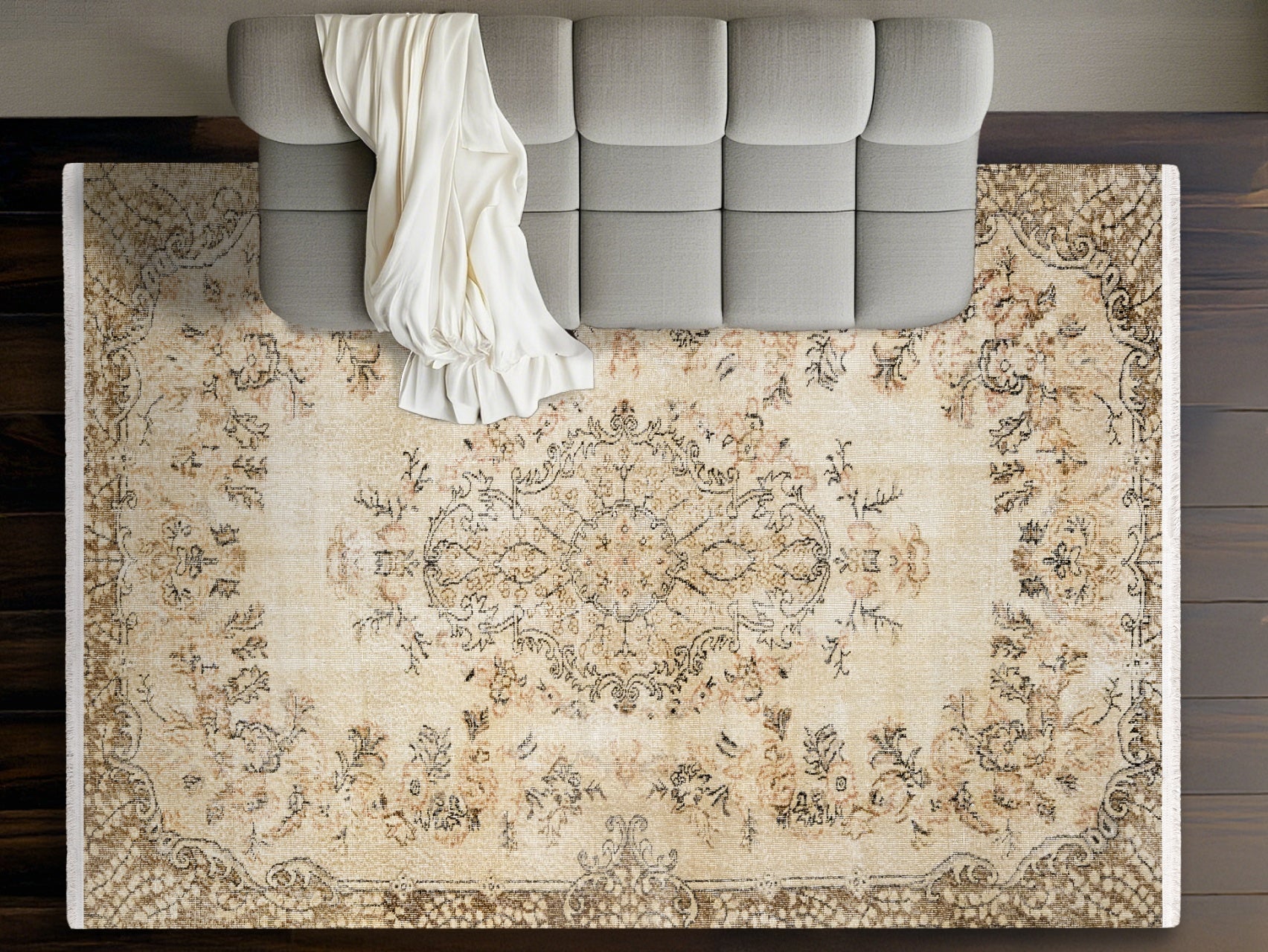 Vintage Kahverengi Göbekli Yün ve Pamuk El Dokuma Halı 184x296