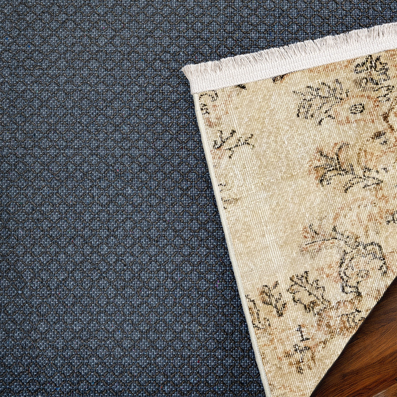 Vintage Kahverengi Göbekli Yün ve Pamuk El Dokuma Halı 184x296