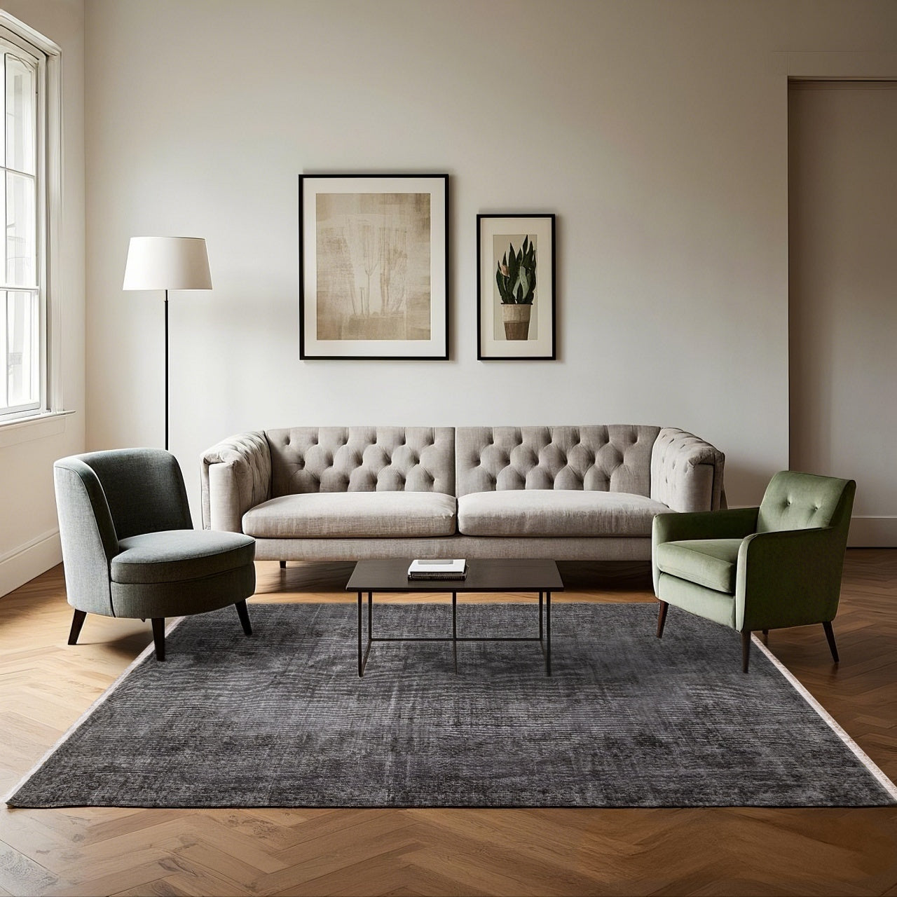 Vintage Siyah Göbekli Yün ve Pamuk El Dokuma Halı 153x265