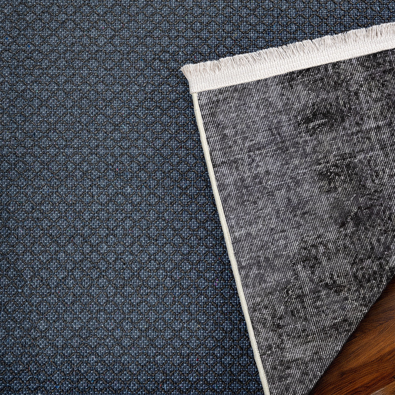 Vintage Siyah Göbekli Yün ve Pamuk El Dokuma Halı 153x265