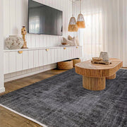 Vintage Siyah Göbekli Yün ve Pamuk El Dokuma Halı 153x265