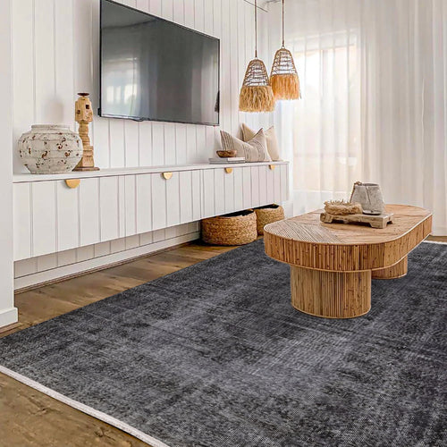 Vintage Siyah Göbekli Yün ve Pamuk El Dokuma Halı 153x265