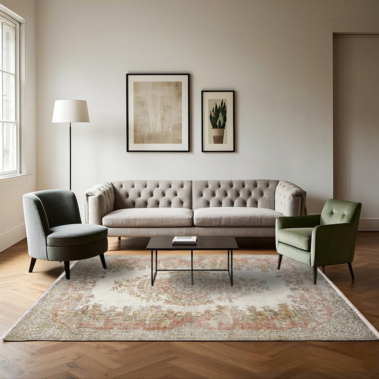 Vintage Krem Göbekli Yün ve Pamuk El Dokuma Halı 157x282