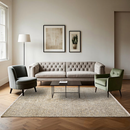 Vintage Bej Göbekli Yün ve Pamuk El Dokuma Halı 158x285