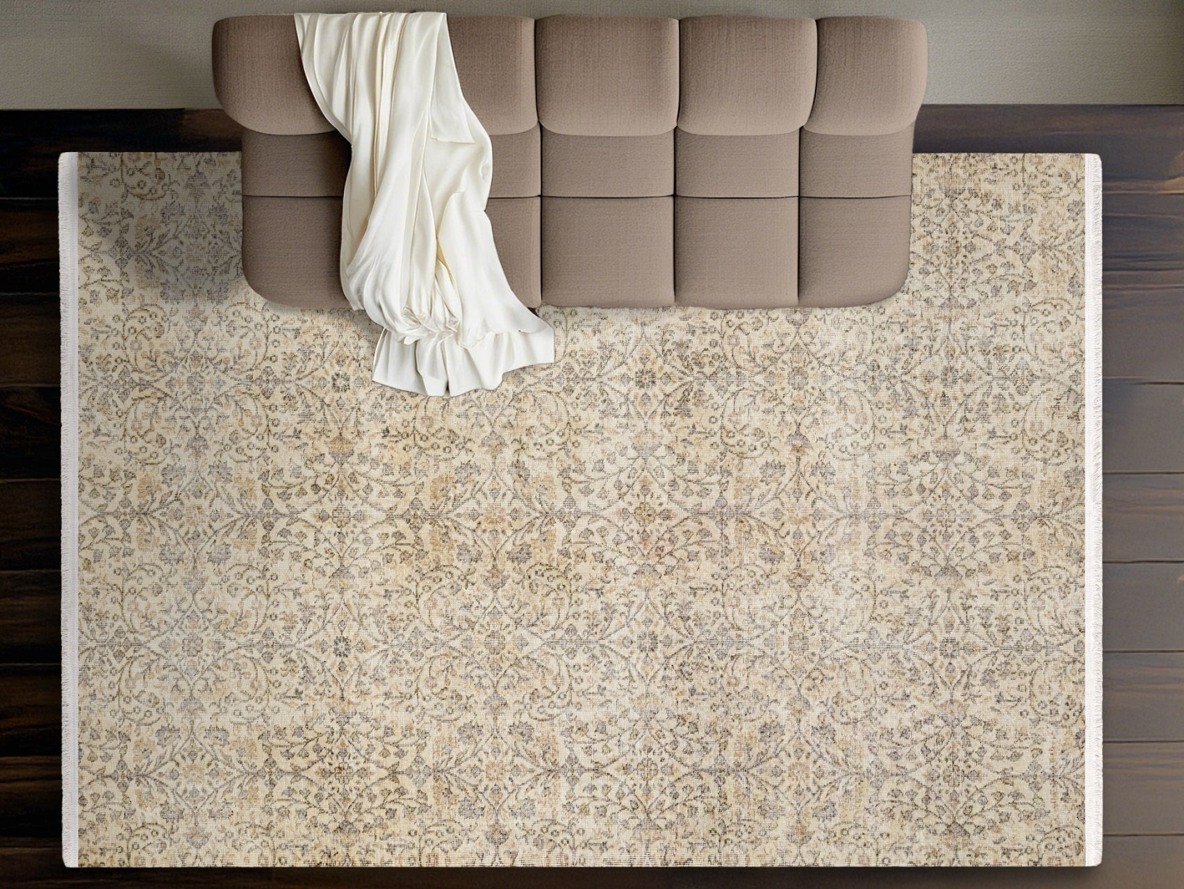 Vintage Bej Göbekli Yün ve Pamuk El Dokuma Halı 158x285