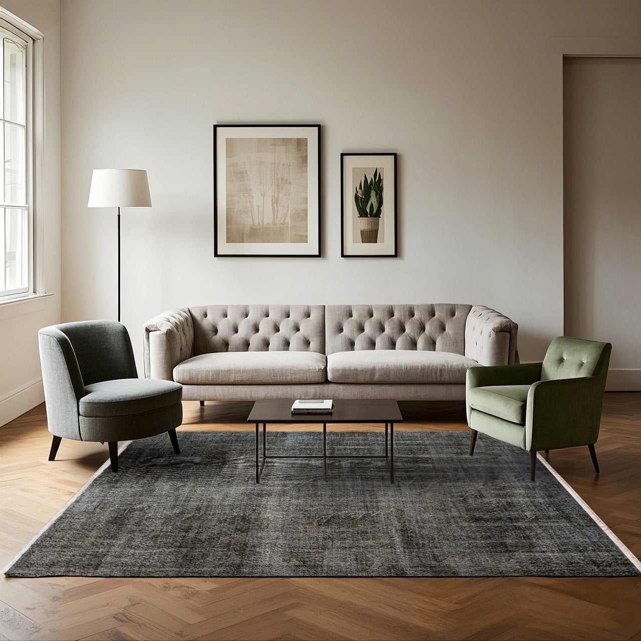 Vintage Siyah Eskitme Yün ve Pamuk El Dokuma Halı 193x300