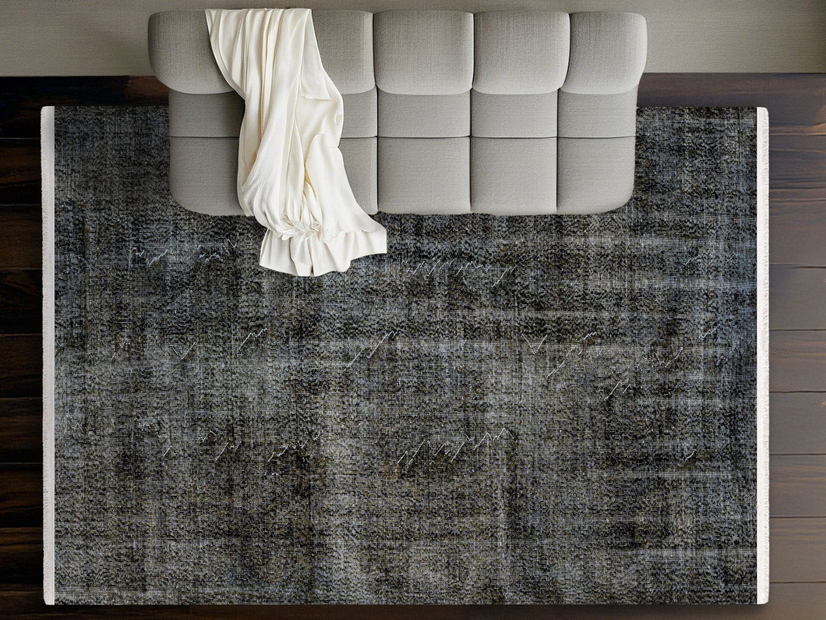 Vintage Siyah Eskitme Yün ve Pamuk El Dokuma Halı 193x300