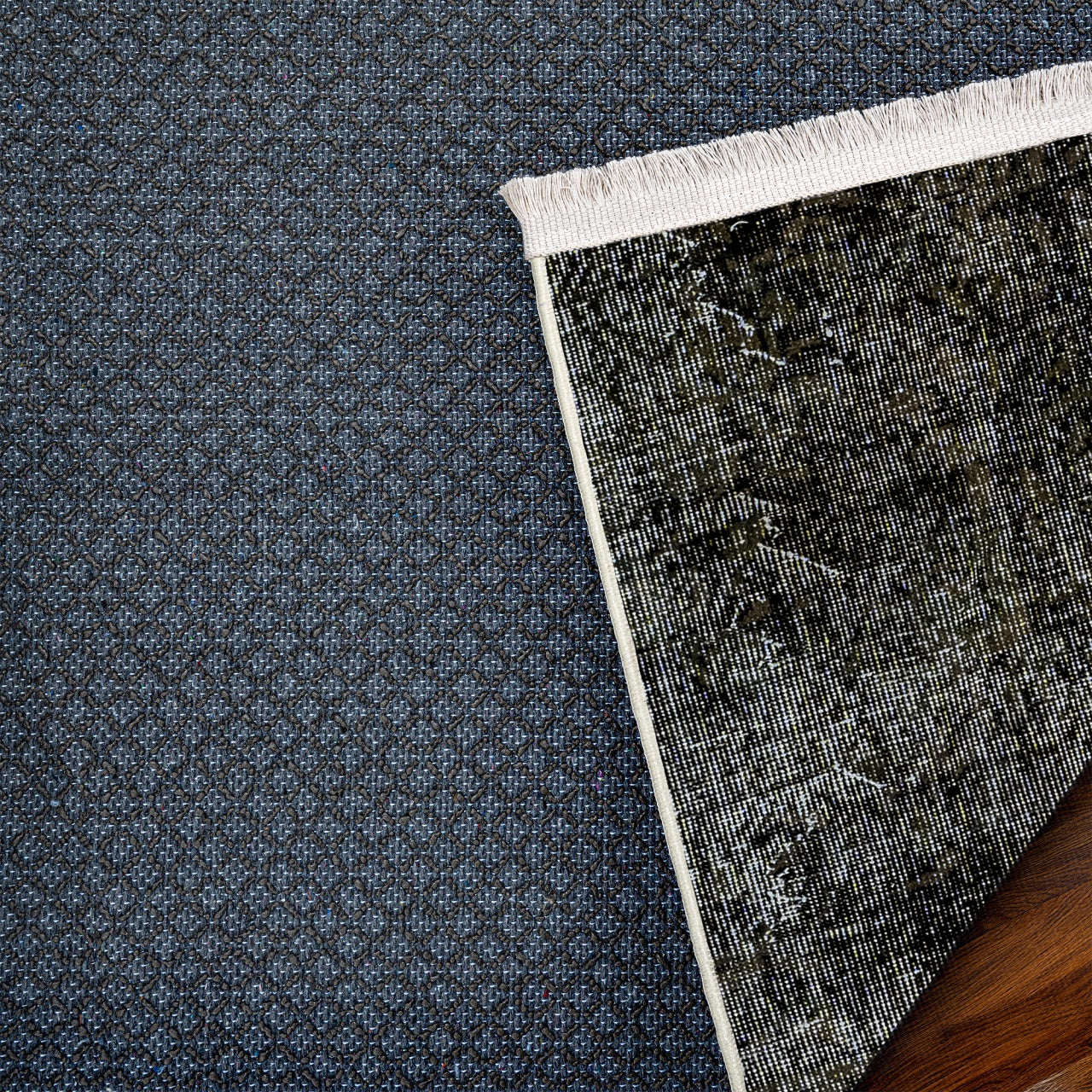 Vintage Siyah Eskitme Yün ve Pamuk El Dokuma Halı 193x300