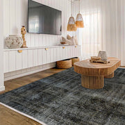 Vintage Siyah Eskitme Yün ve Pamuk El Dokuma Halı 193x300