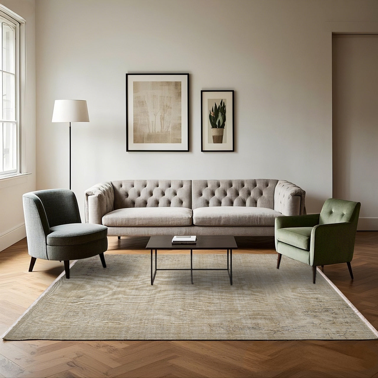 Vintage Krem Çiçekli Yün ve Pamuk El Dokuma Halı 177x277