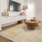 Vintage Krem Eskitme Yün ve Pamuk El Dokuma Halı 207x317