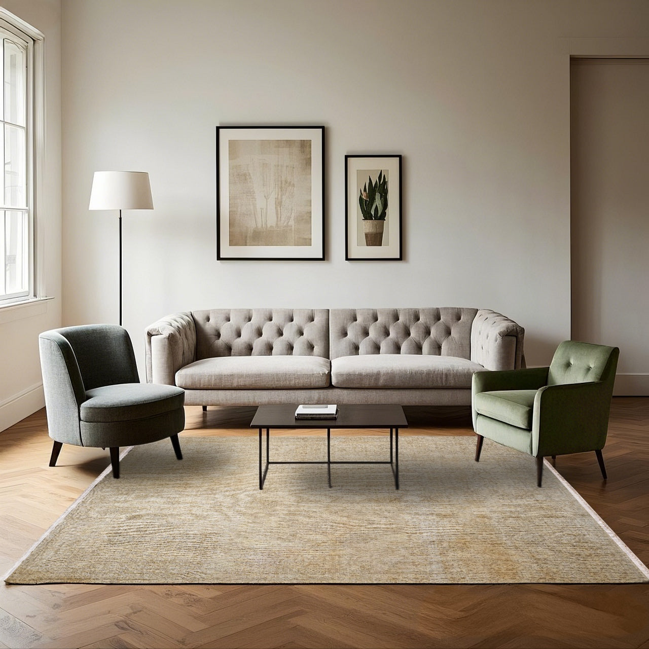 Vintage Krem Eskitme Yün ve Pamuk El Dokuma Halı 207x317