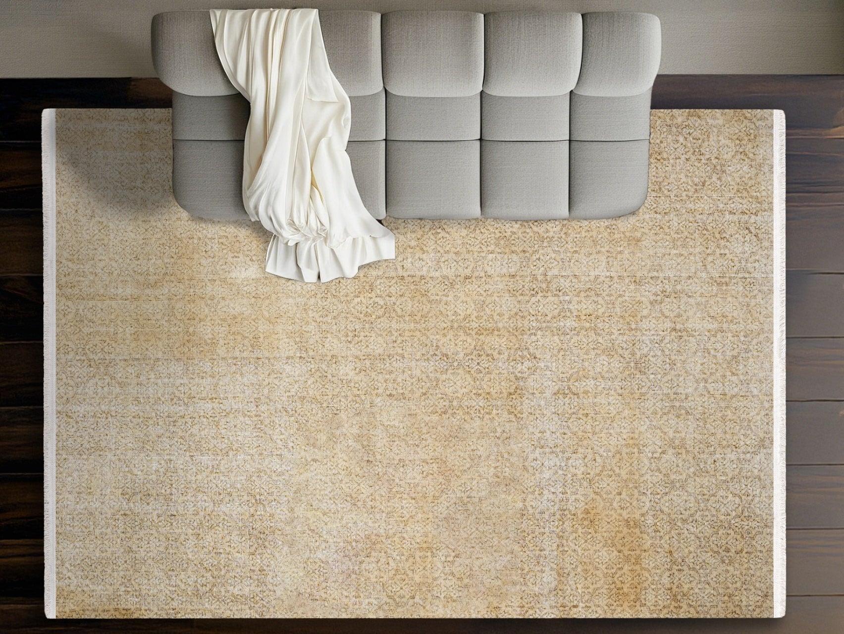 Vintage Krem Eskitme Yün ve Pamuk El Dokuma Halı 207x317