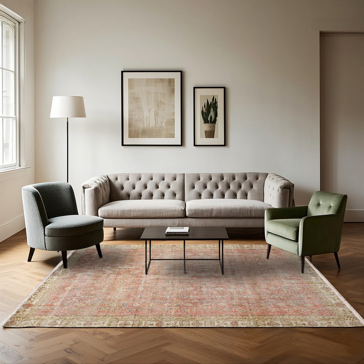 Vintage Kırmızı Çerçeveli Yün ve Pamuk El Dokuma Halı 191x293