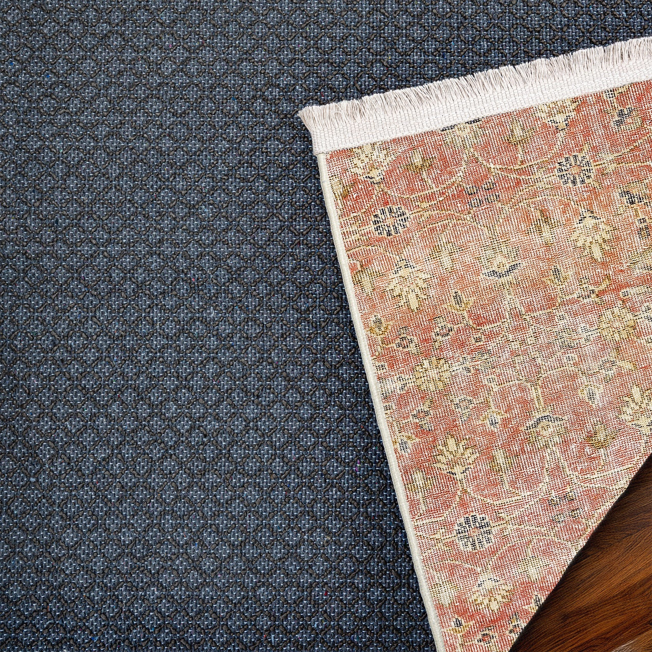 Vintage Kırmızı Çerçeveli Yün ve Pamuk El Dokuma Halı 191x293