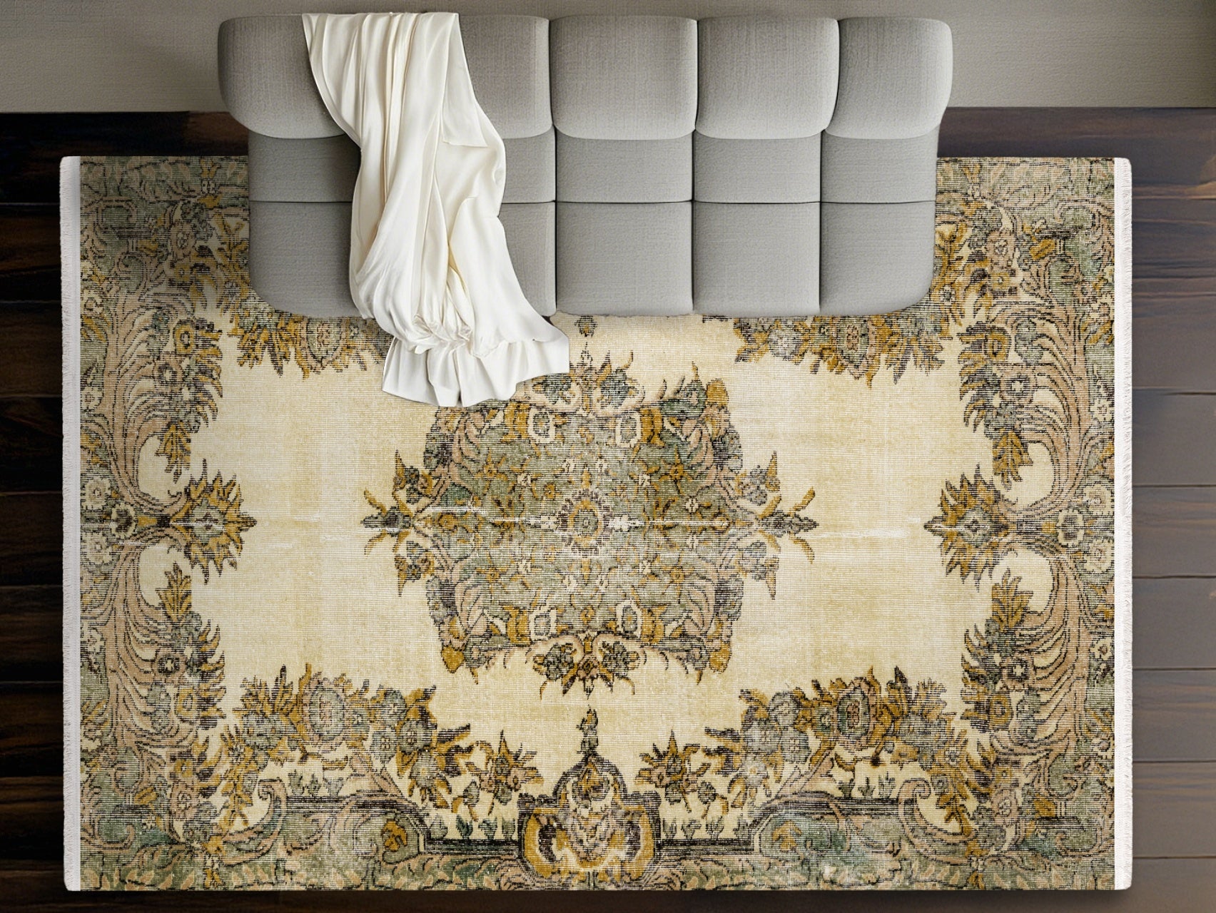 Vintage Yeşil Göbekli Yün ve Pamuk El Dokuma Halı 154x263