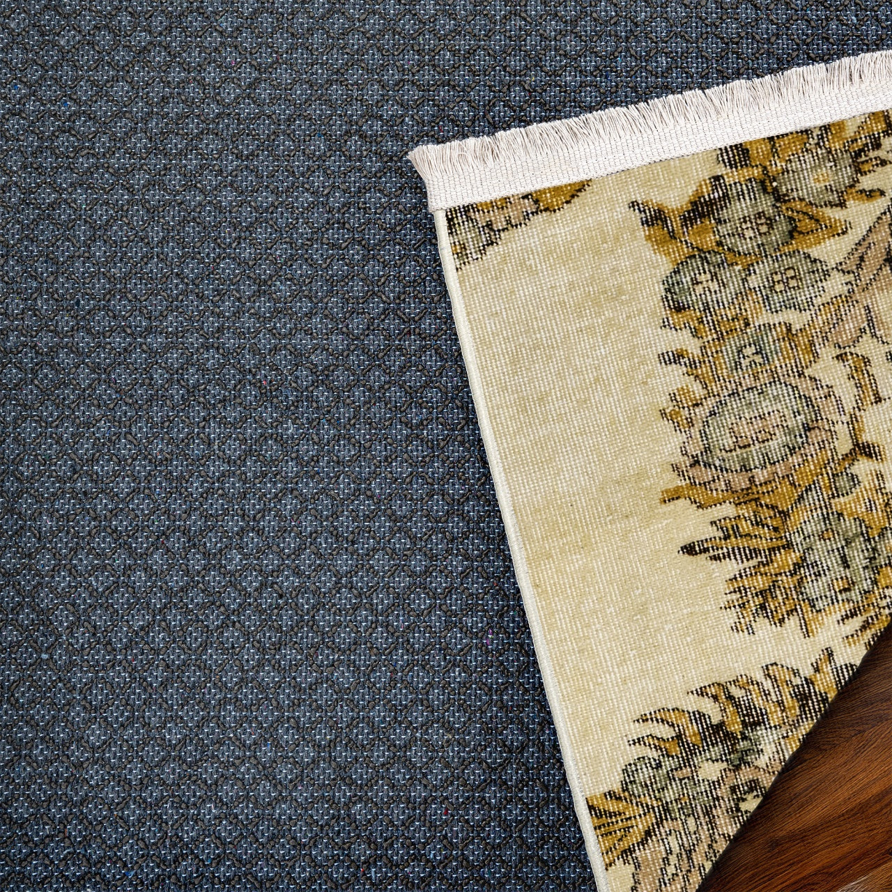 Vintage Yeşil Göbekli Yün ve Pamuk El Dokuma Halı 154x263